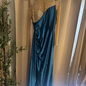 Elegant Blue and Gold Women's Dress